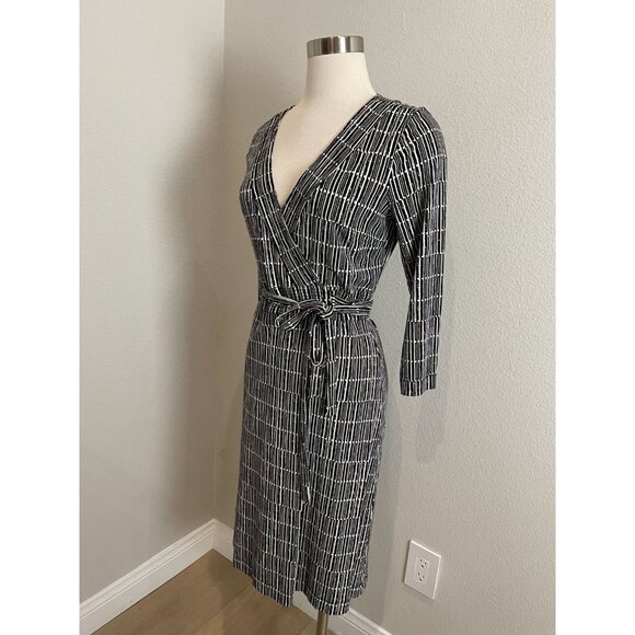 Ann Taylor Womens 6 Wrap Dress Black & White Pattern Stretch - Picture 2 of 8